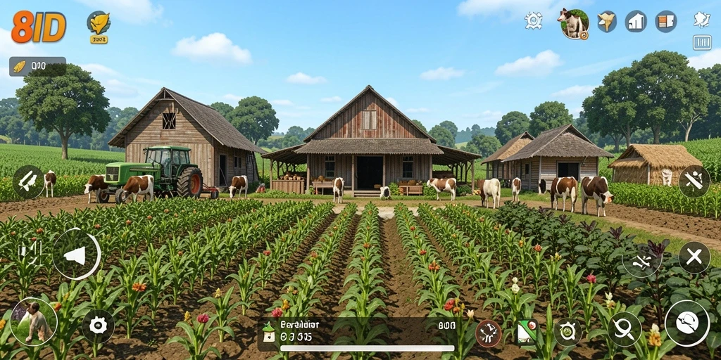 Tampilan gameplay 8ID yang menarik saat mengelola ladang.