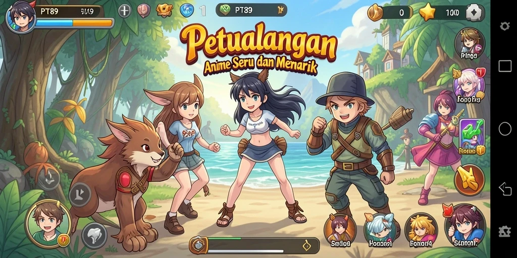Gameplay PT89 yang penuh warna dan dinamis, menampilkan aksi karakter Anime.