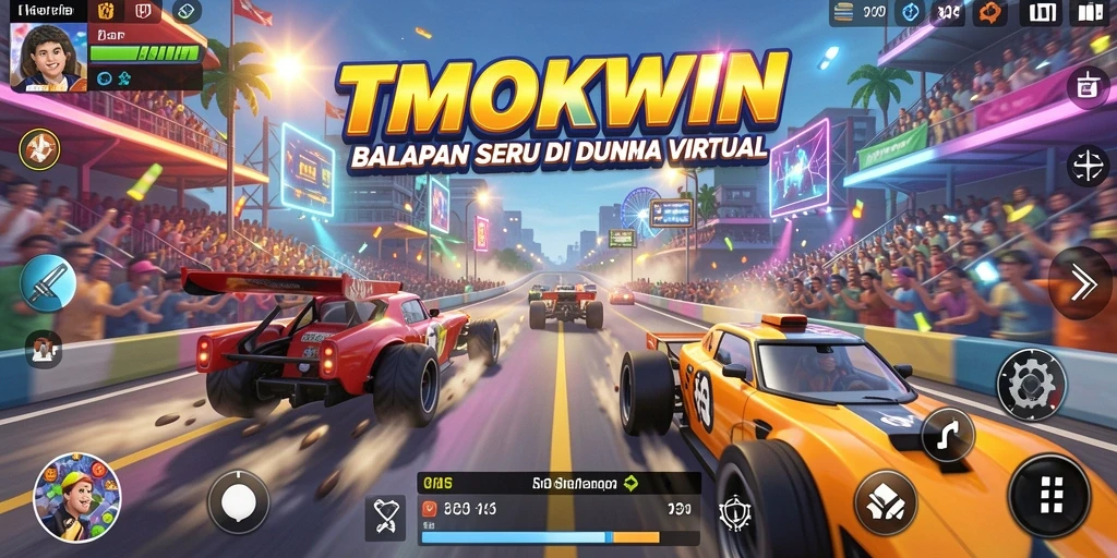 Gameplay balapan seru di TMOKWIN dengan kendaraan berkecepatan tinggi.